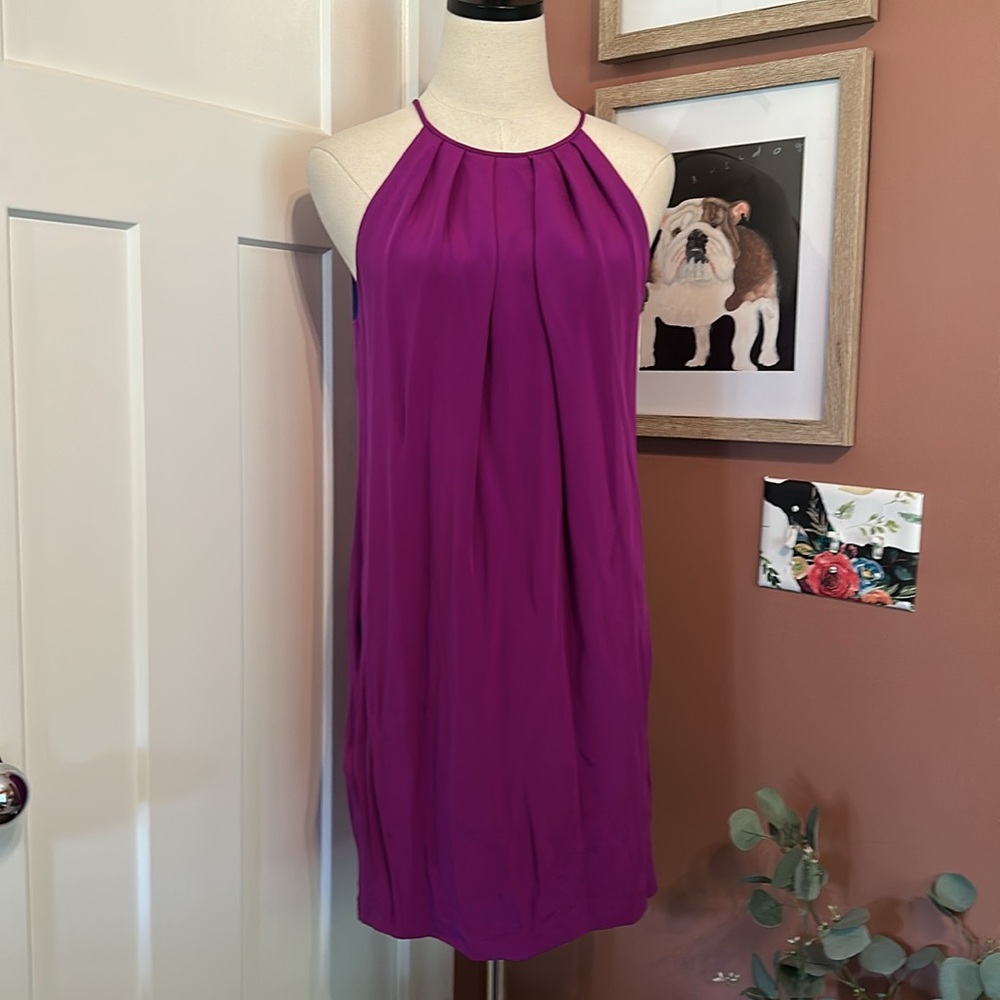 Jay Godfrey silk mini draped magenta lined shift pockets Halter zipper 2 Dress - Picture 15 of 15